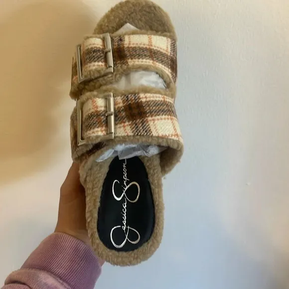 Jessica Simpson Cyriss Platform Wedge Sandal in Plaid With Buckle size 6