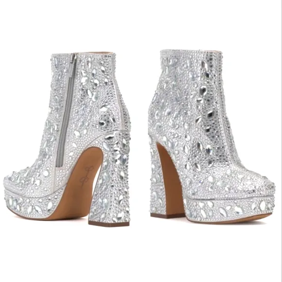 Jessica Simpson Dollyi Crystal Rhinestone Platform Ankle Bootie Boots Size 9