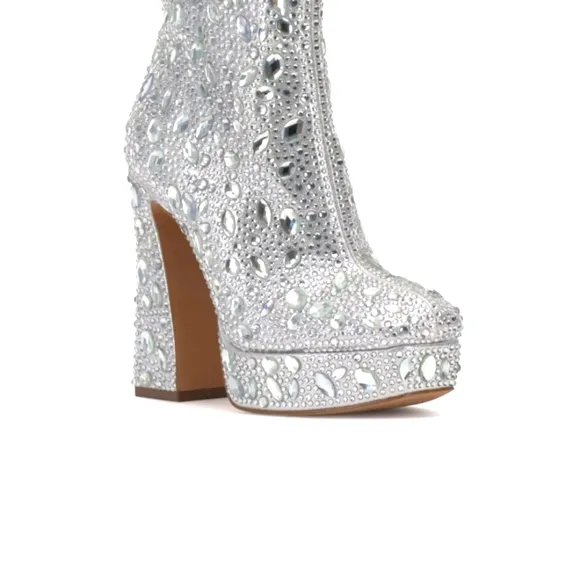 Jessica Simpson Dollyi Crystal Rhinestone Platform Ankle Bootie Boots Size 9