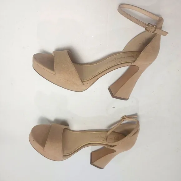JESSICA SIMPSON Elegant Tan Block Heel Sandals Sz 9M