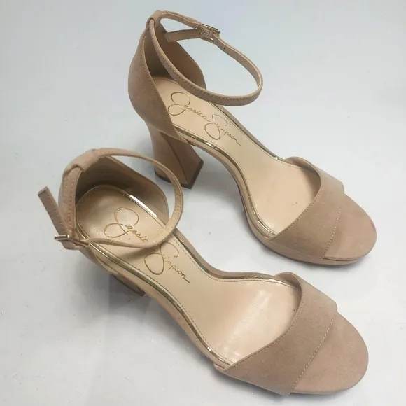 JESSICA SIMPSON Elegant Tan Block Heel Sandals Sz 9M