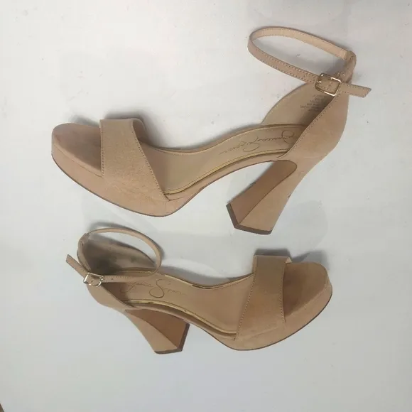 JESSICA SIMPSON Elegant Tan Block Heel Sandals Sz 9M