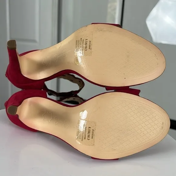 Jessica Simpson Red Vegan Suede Pearl Embellished Cutout Heels Size 8.5 New