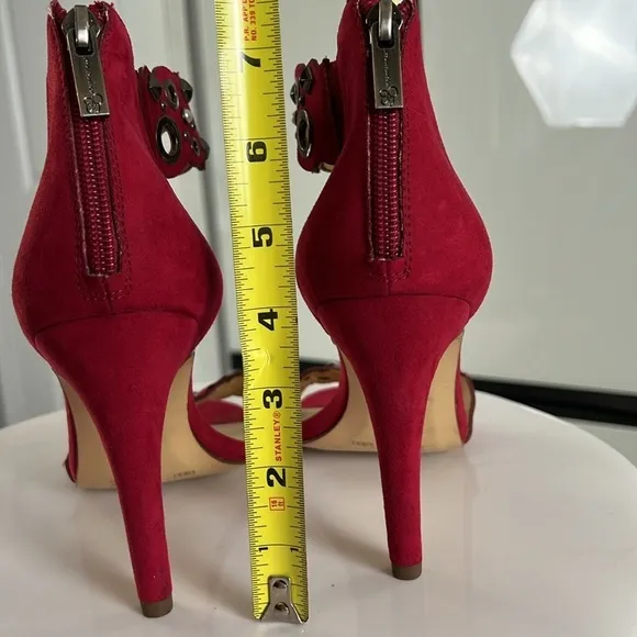 Jessica Simpson Red Vegan Suede Pearl Embellished Cutout Heels Size 8.5 New