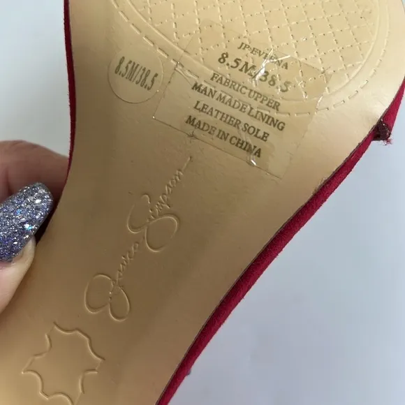 Jessica Simpson Red Vegan Suede Pearl Embellished Cutout Heels Size 8.5 New