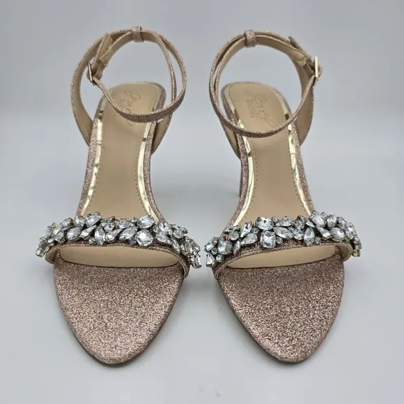 Jewel Badgley Mischka Ojai Crystal Adorned Sculpted Stilettos, Rose Gold, Size 7