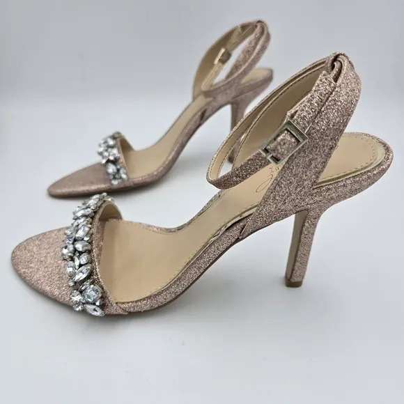 Jewel Badgley Mischka Ojai Crystal Adorned Sculpted Stilettos, Rose Gold, Size 7
