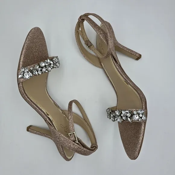 Jewel Badgley Mischka Ojai Crystal Adorned Sculpted Stilettos, Rose Gold, Size 7