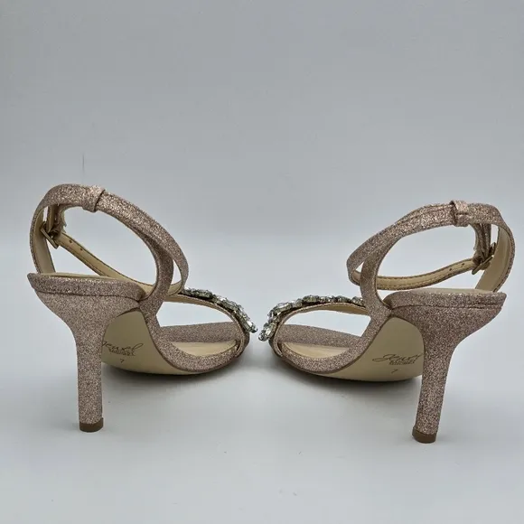 Jewel Badgley Mischka Ojai Crystal Adorned Sculpted Stilettos, Rose Gold, Size 7