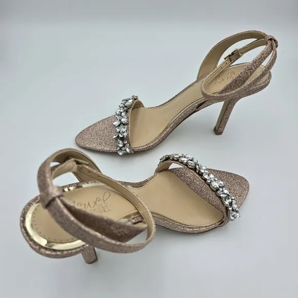 Jewel Badgley Mischka Ojai Crystal Adorned Sculpted Stilettos, Rose Gold, Size 7