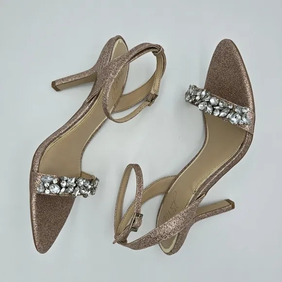 Jewel Badgley Mischka Ojai Crystal Adorned Sculpted Stilettos, Rose Gold, Size 7