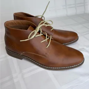 JF J.Ferrar Brown Chukka Boots with Polished Leather and Low Heel