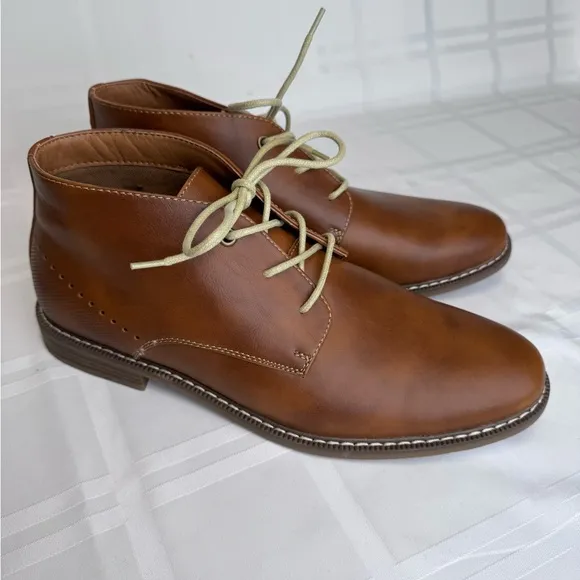 JF J.Ferrar Brown Chukka Boots with Polished Leather and Low Heel