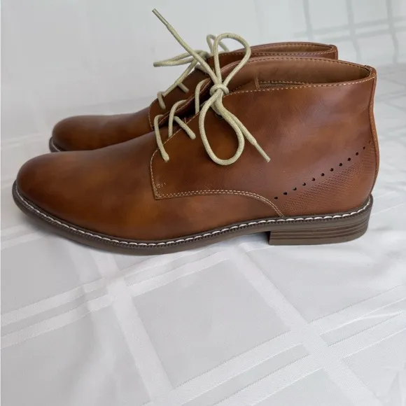 JF J.Ferrar Brown Chukka Boots with Polished Leather and Low Heel