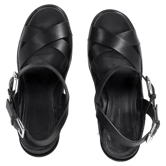 Jil Sander Ankle Strap Platform Sandals in Black Leather