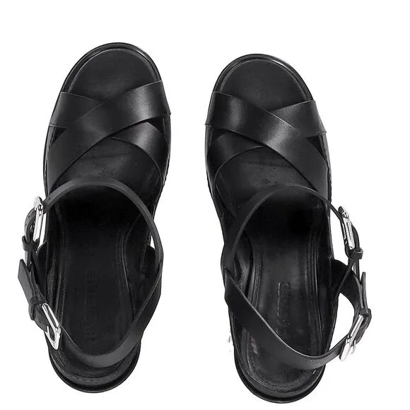 Jil Sander Ankle Strap Platform Sandals in Black Leather