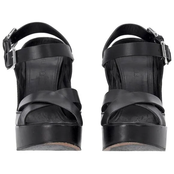 Jil Sander Ankle Strap Platform Sandals in Black Leather