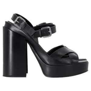 Jil Sander Ankle Strap Platform Sandals in Black Leather
