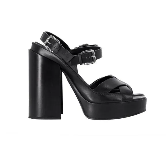 Jil Sander Ankle Strap Platform Sandals in Black Leather