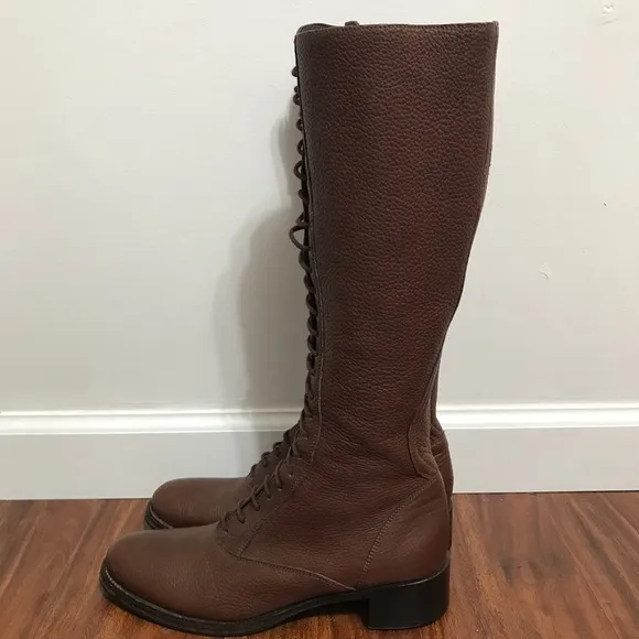 Jil Sander Brown Lace-Up Knee High Boots