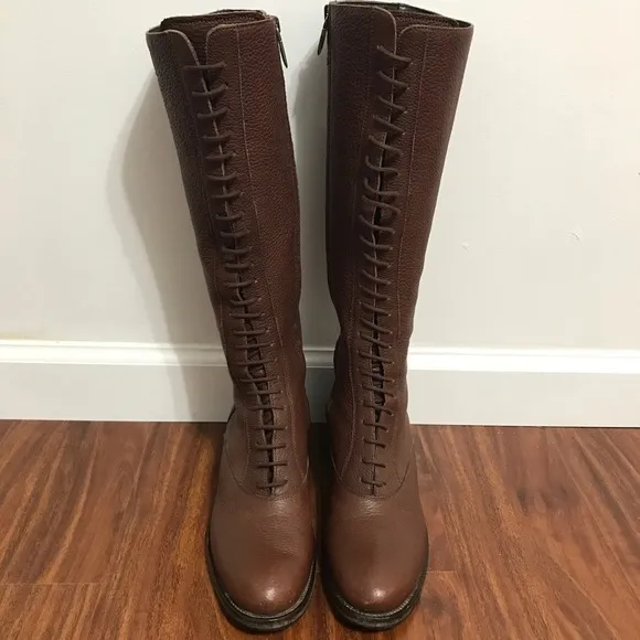 Jil Sander Brown Lace-Up Knee High Boots