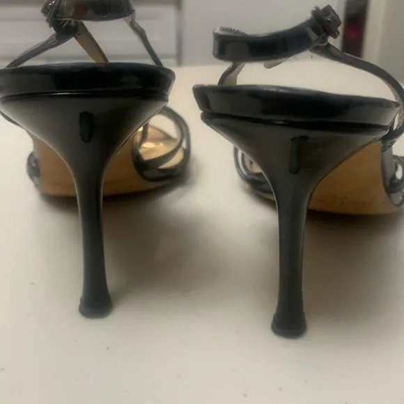Jimmy Choo 4” Heels Black Patent Leather Open Toe Lynn Strappy Stiletto 9/40.5