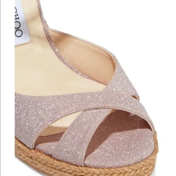 Jimmy Choo Alanah 105 glittered woven espadrille wedge sandals