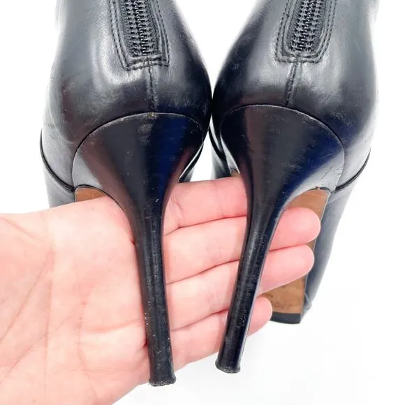 Jimmy Choo Ankle Booties Black Leather Stiletto Heels Boots Sz 37.5 / 7.5