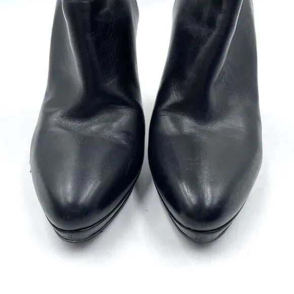 Jimmy Choo Ankle Booties Black Leather Stiletto Heels Boots Sz 37.5 / 7.5