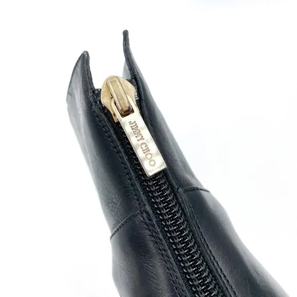 Jimmy Choo Ankle Booties Black Leather Stiletto Heels Boots Sz 37.5 / 7.5