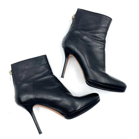 Jimmy Choo Ankle Booties Black Leather Stiletto Heels Boots Sz 37.5 / 7.5