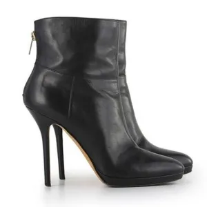 Jimmy Choo Ankle Booties Black Leather Stiletto Heels Boots Sz 37.5 / 7.5