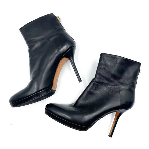 Jimmy Choo Ankle Booties Black Leather Stiletto Heels Boots Sz 37.5 / 7.5