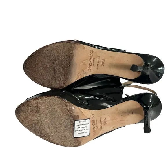 Jimmy Choo Black Patent Platform Stiletto *Flaw* Size 38.5 Glam Fun