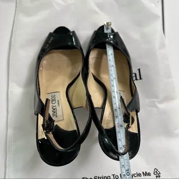 Jimmy Choo Black Patent Platform Stiletto *Flaw* Size 38.5 Glam Fun