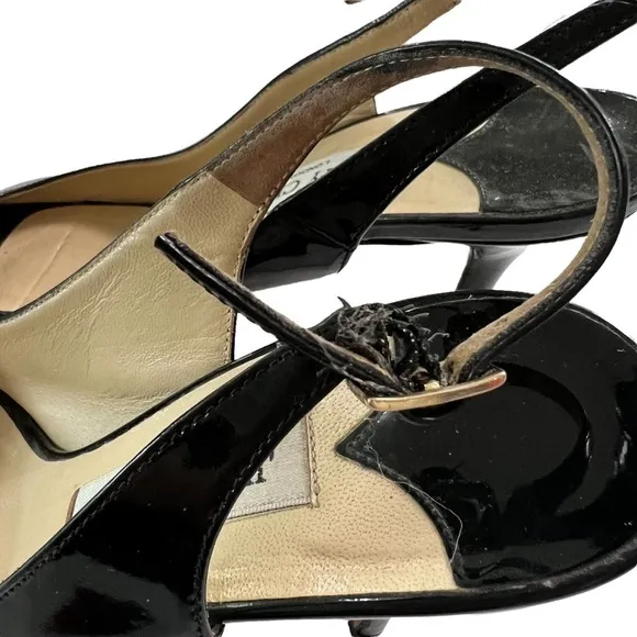 Jimmy Choo Black Patent Platform Stiletto *Flaw* Size 38.5 Glam Fun