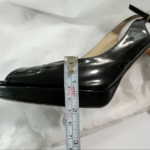 Jimmy Choo Black Patent Platform Stiletto *Flaw* Size 38.5 Glam Fun