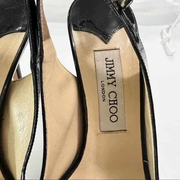 Jimmy Choo Black Patent Platform Stiletto *Flaw* Size 38.5 Glam Fun
