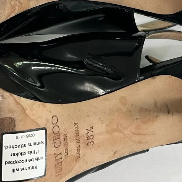 Jimmy Choo Black Patent Platform Stiletto *Flaw* Size 38.5 Glam Fun