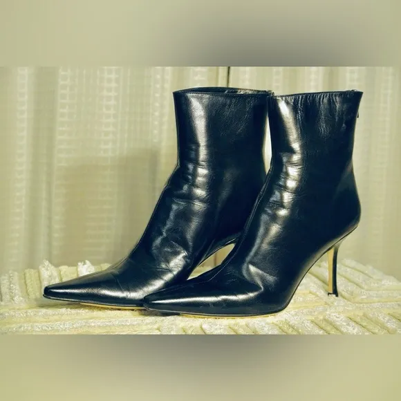 JIMMY CHOO Daisy Black Leather Ankle Boots 8.5