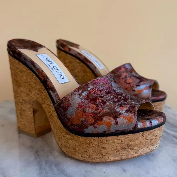 Jimmy Choo Deedee Painterly Brocade Platform Sandals