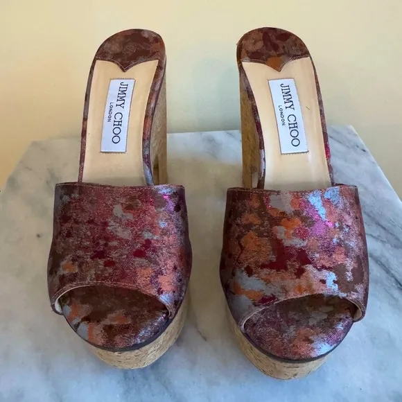 Jimmy Choo Deedee Painterly Brocade Platform Sandals