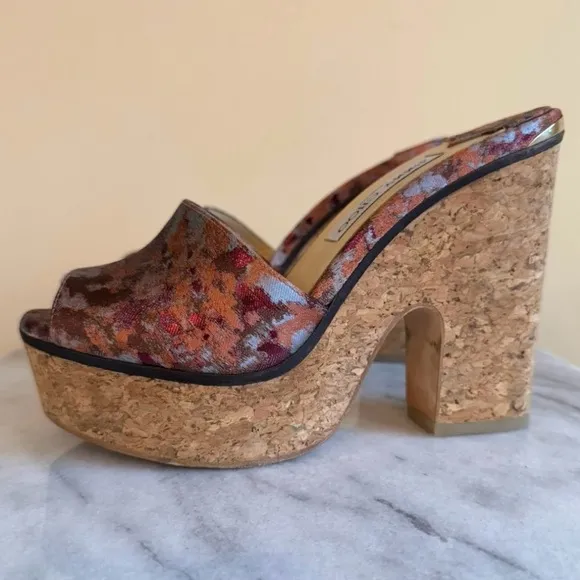 Jimmy Choo Deedee Painterly Brocade Platform Sandals