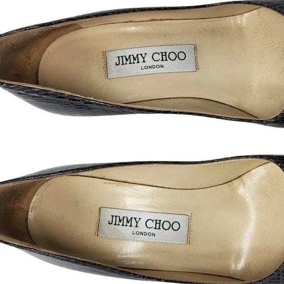 Jimmy Choo Embossed Leather Pumps High Heels Shoes Slip On Black Size 37