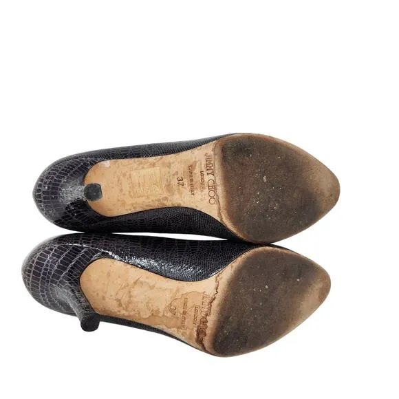 Jimmy Choo Embossed Leather Pumps High Heels Shoes Slip On Black Size 37
