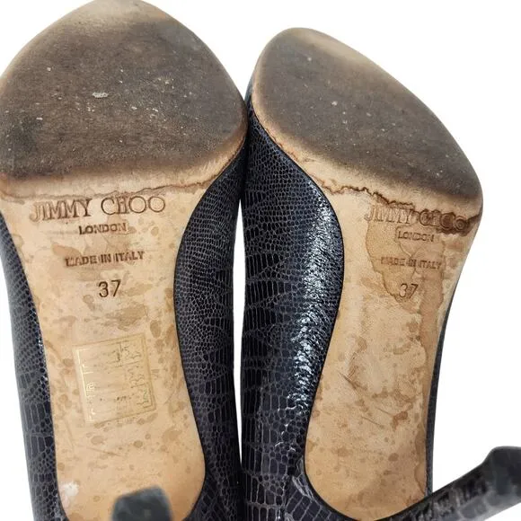 Jimmy Choo Embossed Leather Pumps High Heels Shoes Slip On Black Size 37