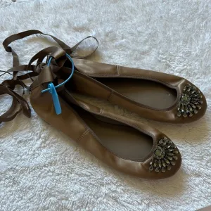 Jimmy Choo Grace ballet lace up flat Embellished Brown Ballet Flats