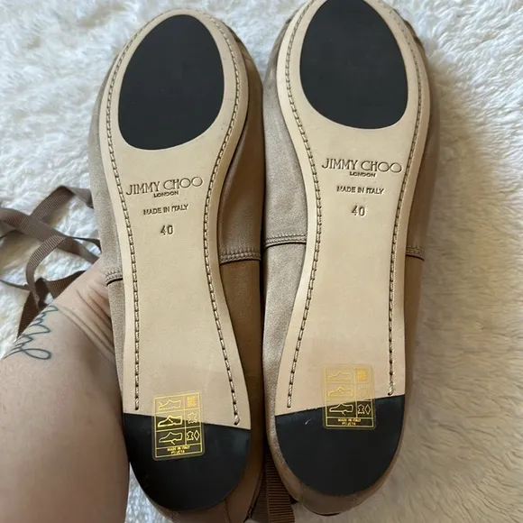 Jimmy Choo Grace ballet lace up flat Embellished Brown Ballet Flats