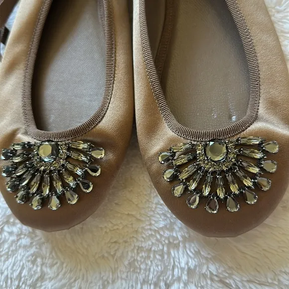 Jimmy Choo Grace ballet lace up flat Embellished Brown Ballet Flats