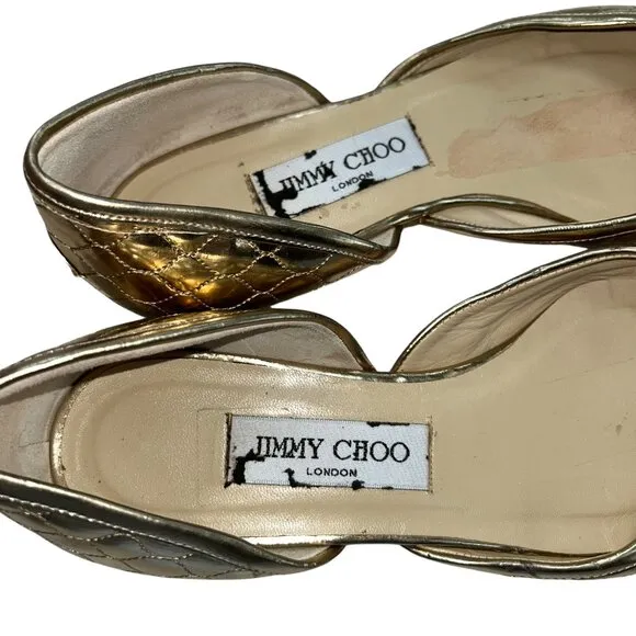 jimmy choo london italy quilted metallic gold foil HOLIDAY ballet flats …